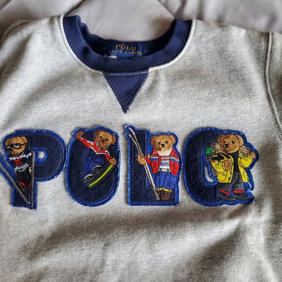 Ralph Lauren Ski Polo Bear Themed Spell Out Logo Sweatshirt Sz Youth 7 - Picture 2 of 4